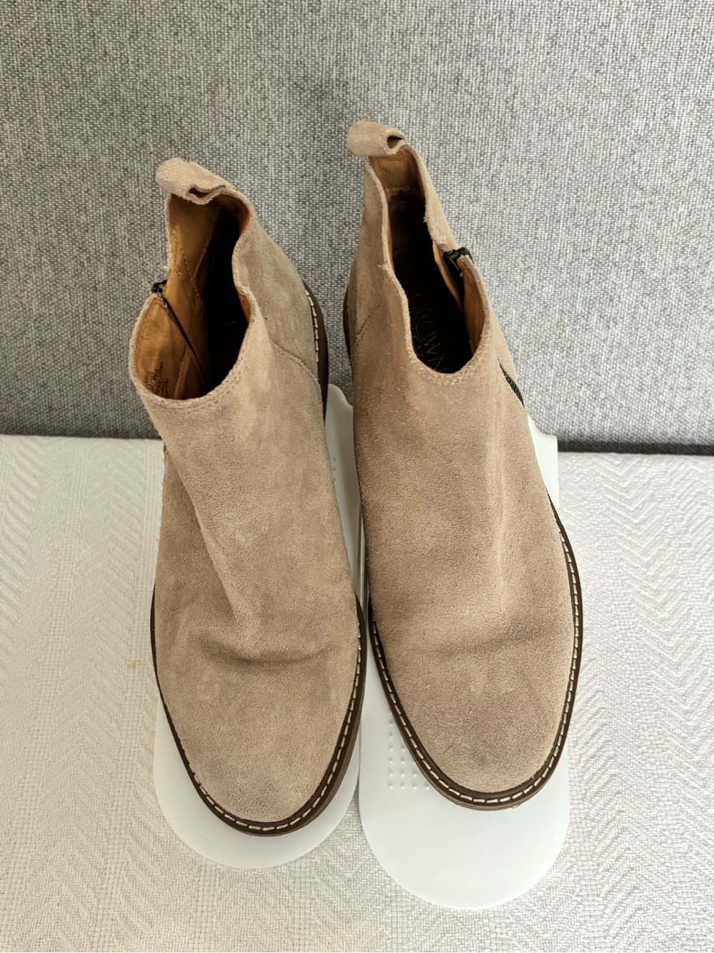 Crown Vintage Taupe Suede Ankle Booties - Side Zip - Picture 2 of 10